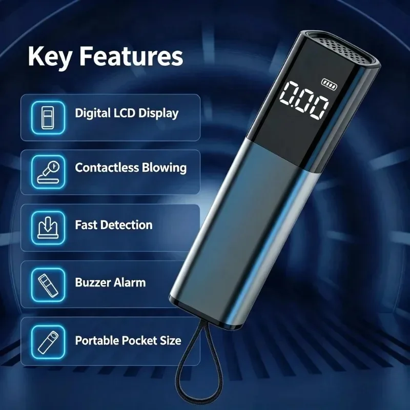 Portable Personal Breath Alcohol Tester Handheld Blow‑In Type Alcohol Detector for Drunk Driving Test