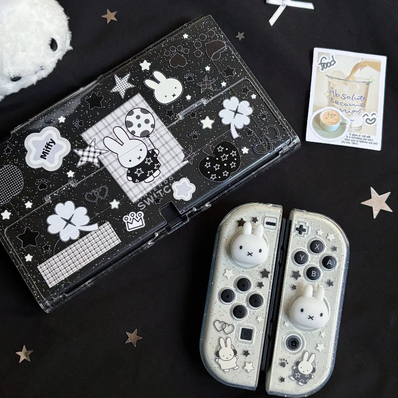 Nuevo en Stock: Funda Protectora Miffy Co-Branded para Nintendo Switch OLED NS NS2 LITE con Asa Brillante, Transparente, Negra y Blanca, Ideal para Regalo
