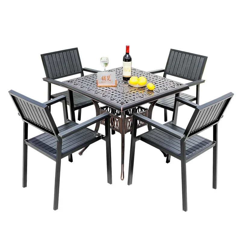 

Outdoor plastic wood cast aluminum tables and chairs courtyard tables and chairs garden outdoor shopping mall square milk tea sh