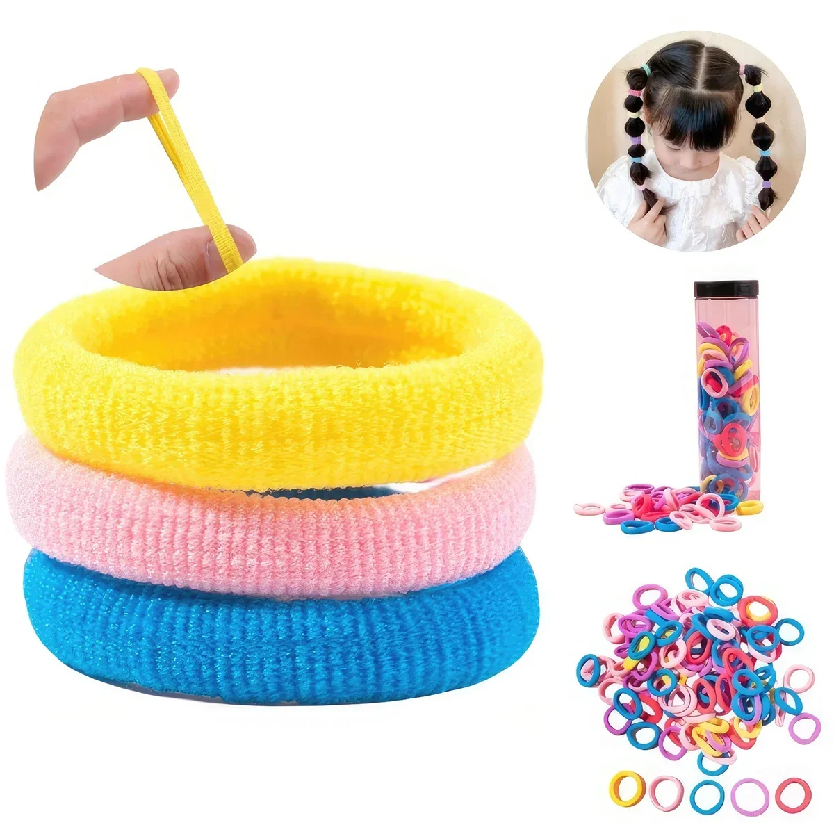 

100pcs Toddler Kids Colorful Rubber Bands Set 3cm High Elasticity Thumb Rings Non-Harmful Hair Ties for Babies Scrunchies
