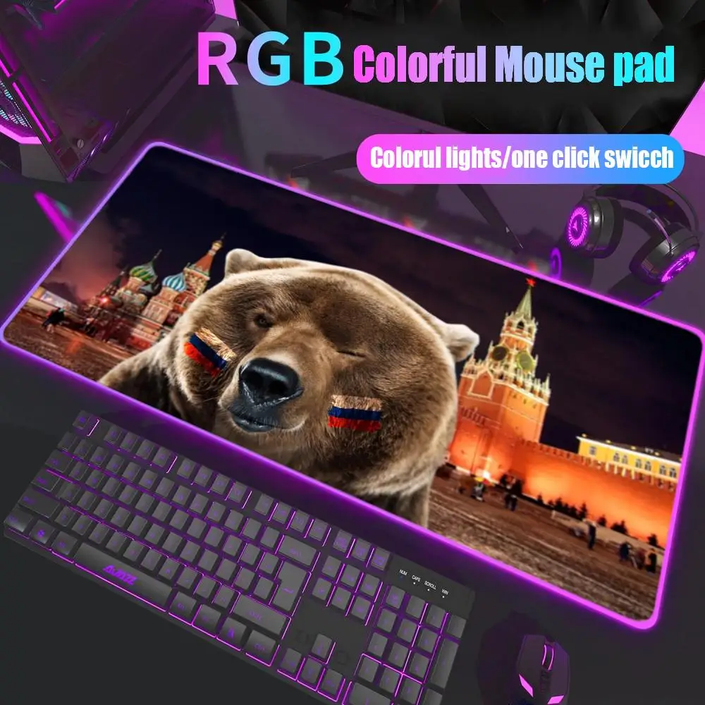 

Коврик для мыши с флагом России, геймерский настольный коврик с RGB-подсветкой, светодиодный коврик для мыши, игровые аксессуары, настольный коврик, большой коврик для мыши с подсветкой