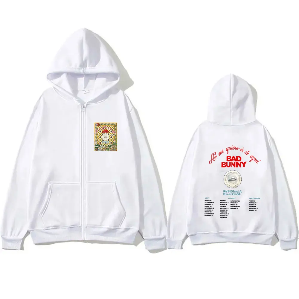 

Rapper Bad Bunny No Me Quiero Ir De Aquí Residency Tour 2025 Zipper Hoodie Men Women's Hip Hop Fashion Pop Music Zip Up Jacket