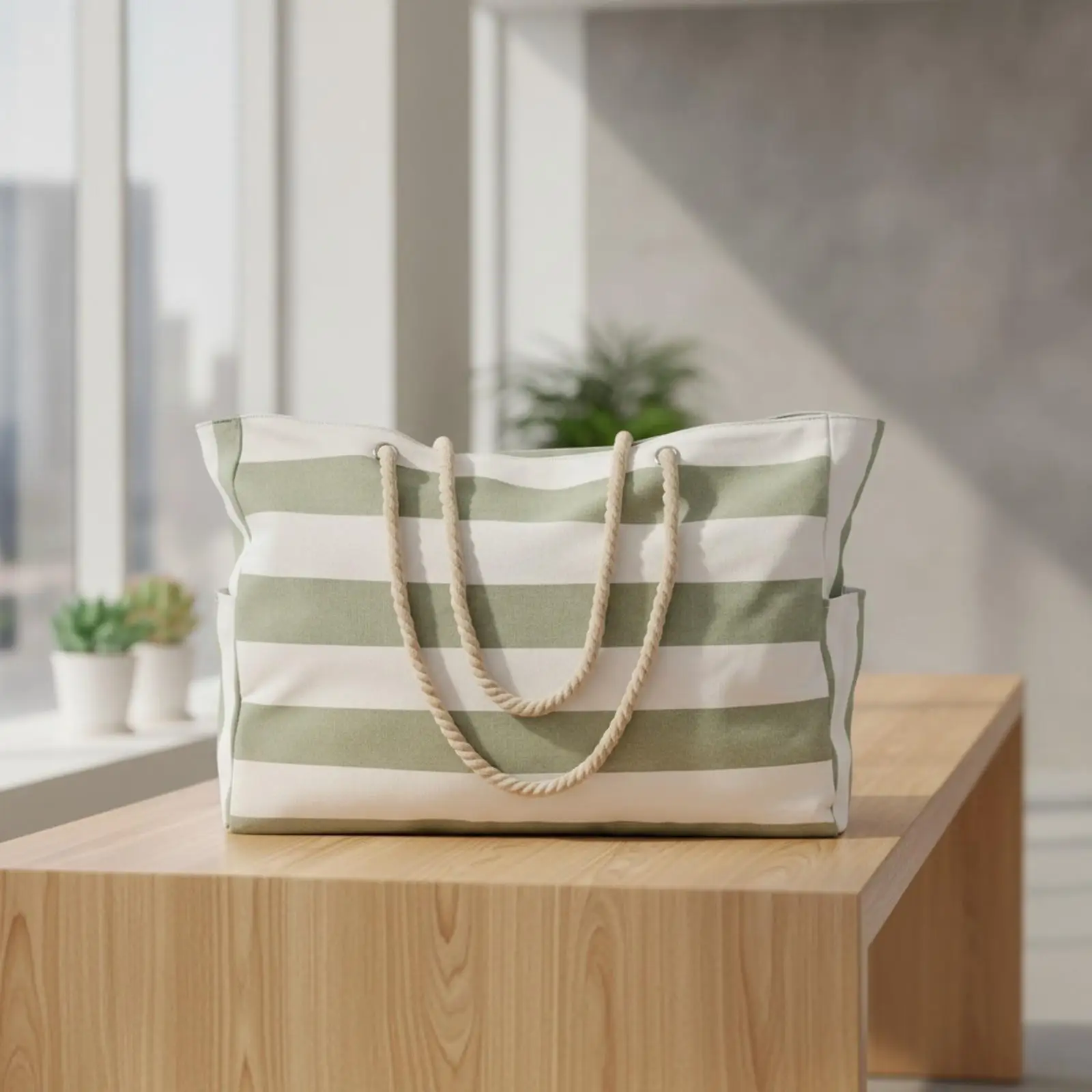 Canvas Tote Bag with Rope Handle | Lightweight Foldable Design, Waterproof Wipe-Clean Material, Beach Tote Bag with Zipper, for