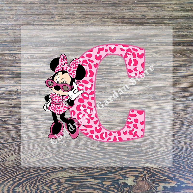 Minnie Mickey Mouse Disney Letter Clothes Sticker Hot Transfer Clothing Patch Iron on Patch Women Leopard Print T Shirt Sticker