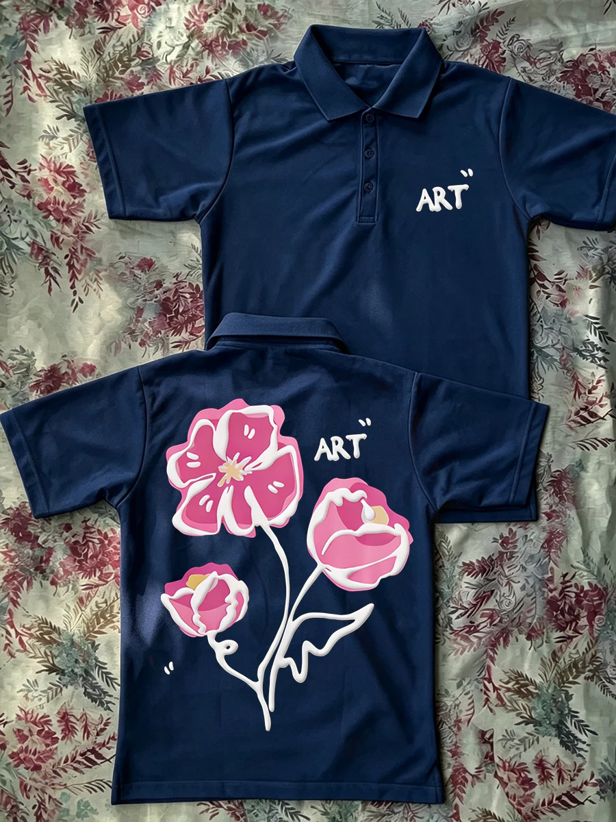 Polo Shirts Art Flowers Print Y2k Hip Hop Men's Golf Shirt Streetwear Aesthetic Minimalist and Fashionable Short Sleeve Oversize