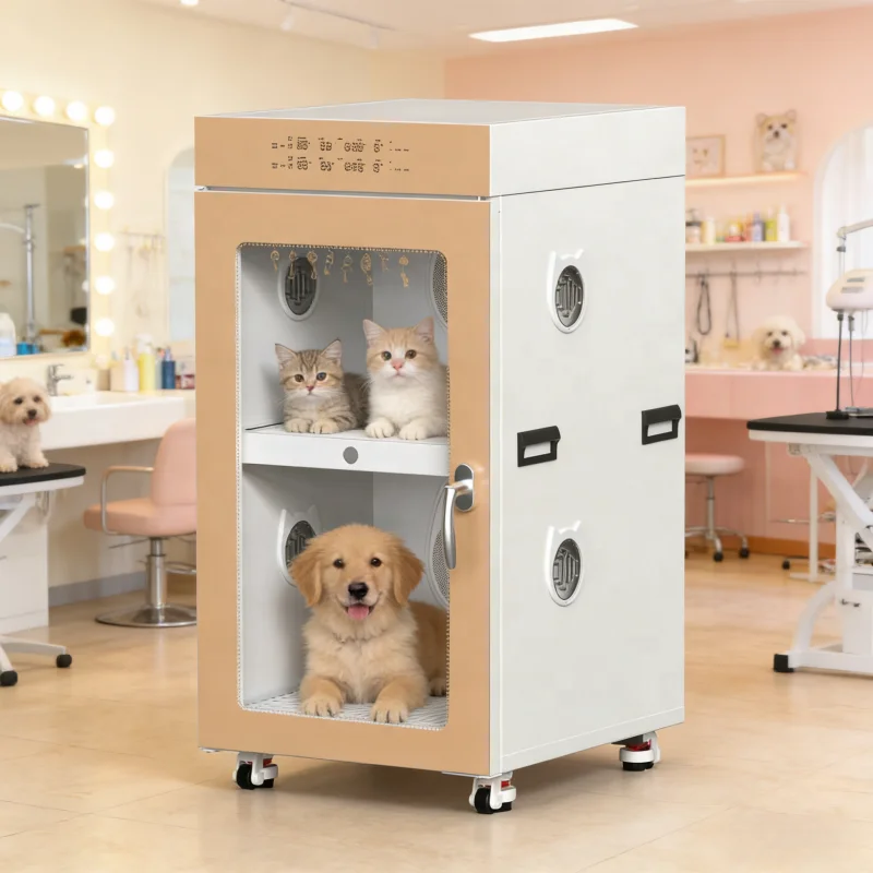 Double Layer Commercial Pet Drying Cabinet, 2-Tier Pet Grooming Dryer Box With Independent Temperature Control