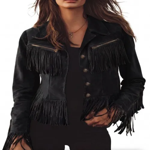 Rivets Buttons Coat Regular Fit European and American Style with Long Sleeve Notched Lapel Regular Thickness Autumn Women Jacket