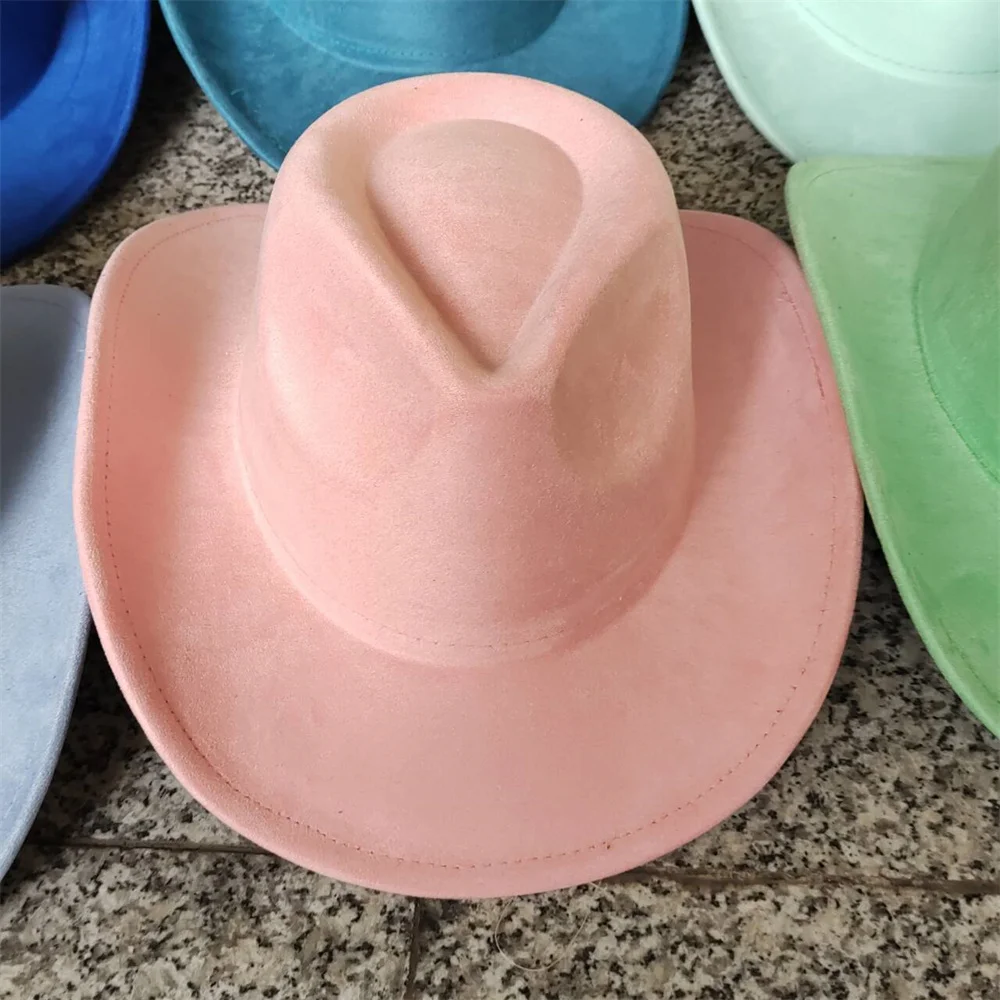 Klassiek Suède 7,5 cm Western Cowboy Dames Fedora Hoed Heren Kerk Jazz Hoed Mode Reizen Feesthoed Denim Hoed 2025 - afbeelding 1