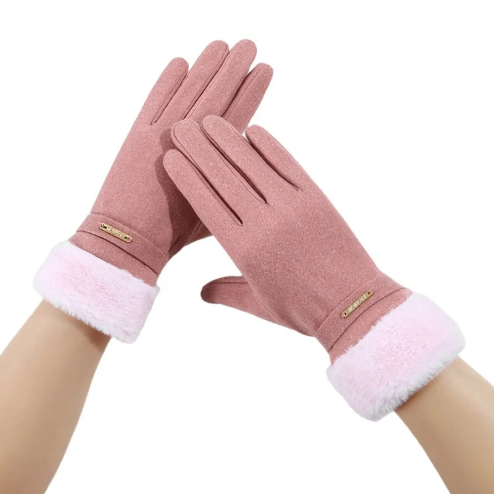 Plus Velvet Lining Winter Touch Screen Gloves Thickened Elastic Cuff Warm Suede Gloves Touchscreen Windproof