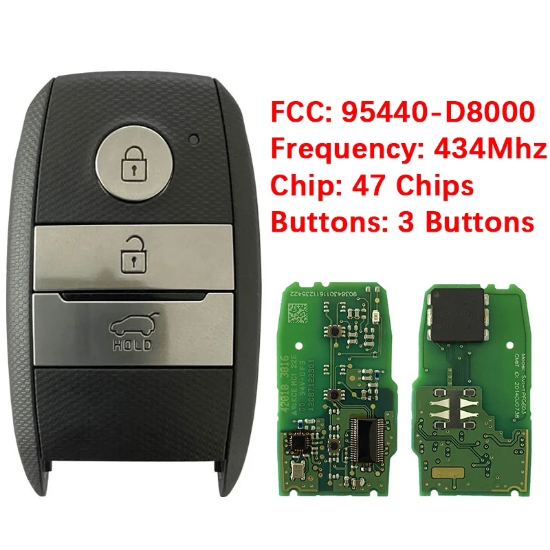 

CN051159 Оригинальный 3-кнопочный смарт-ключ дистанционного управления FCC 95440-D8000 ID47 чип 433 МГц без ключа для KIA KX3 2015-2017