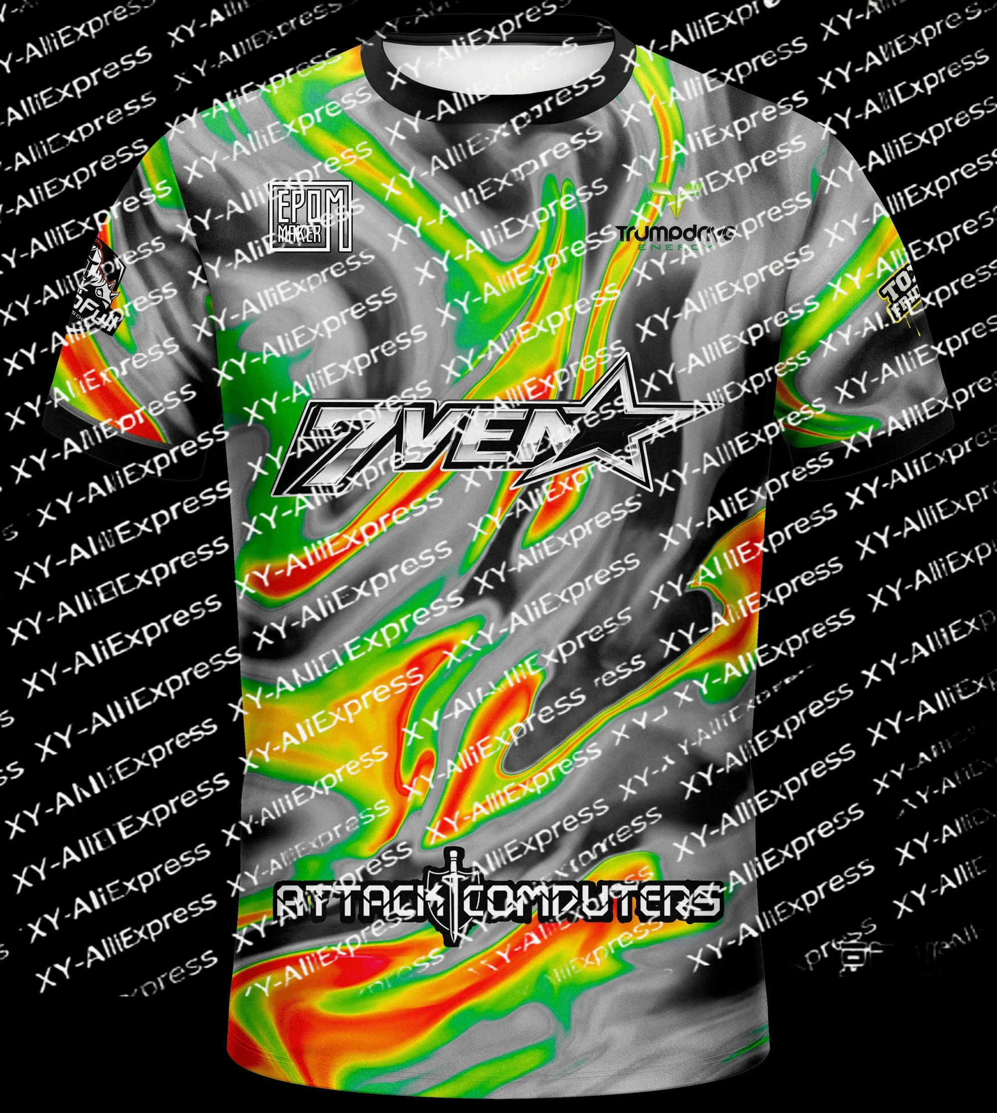 Men's 7VEN Esports Rainbow Six Siege Thermal Fluid Lava Print T-Shirt Quick-Dry Sublimation Game Pro Competition Street Style