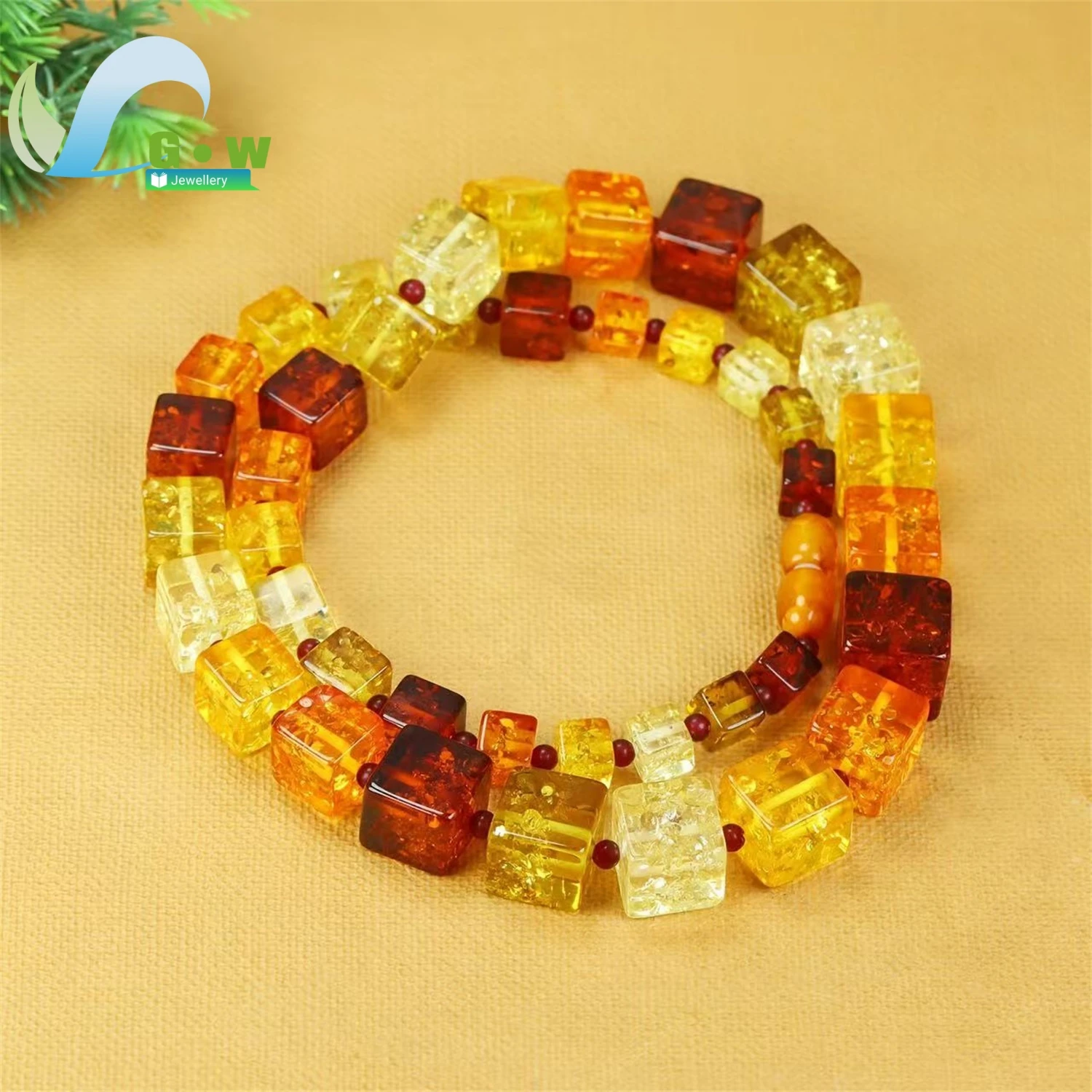 Trendy Resin Cube Bead Long Necklace Graduated Color Square Beads Fashion Women's Exquisite Retro Ethnic Style Jewelry Gift