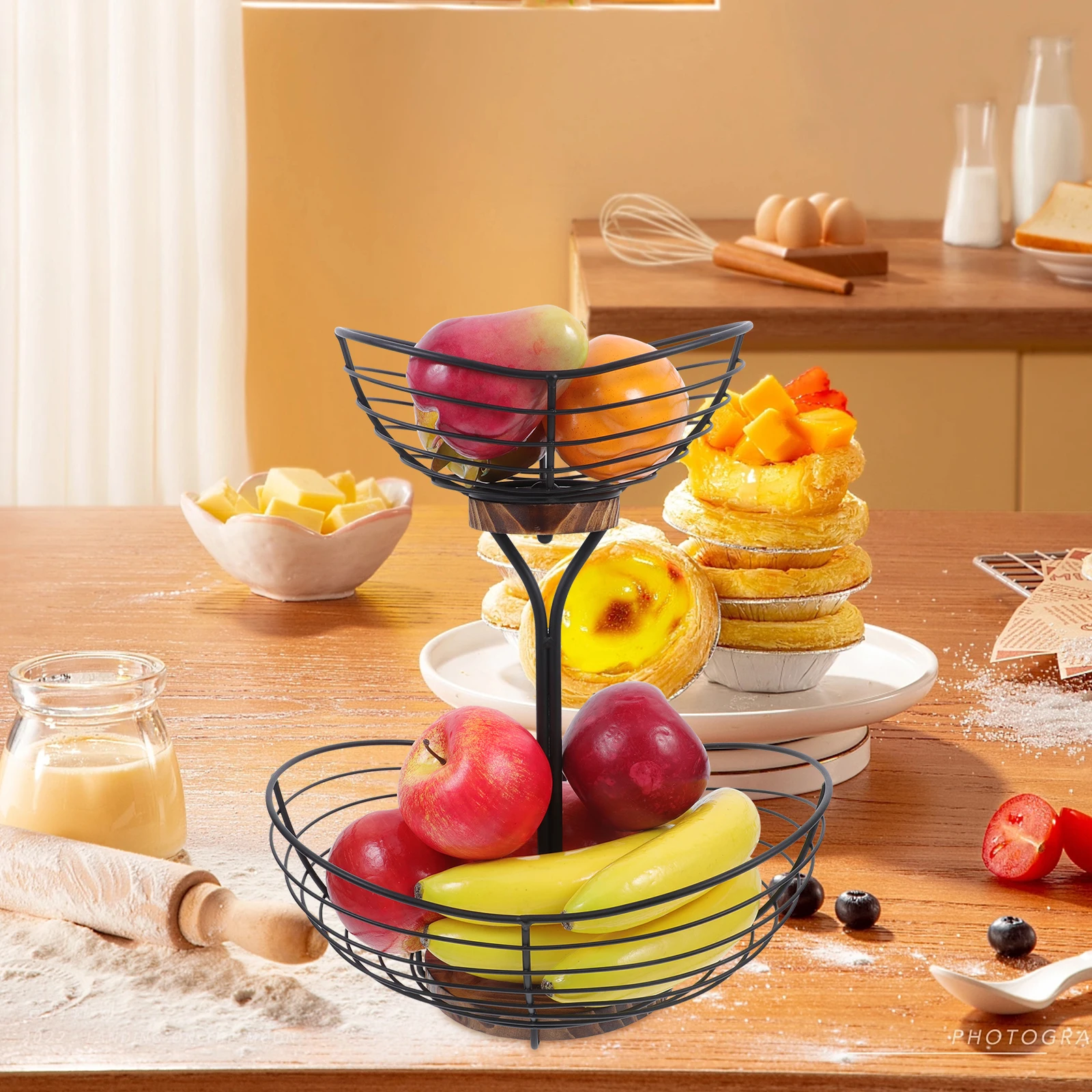 

Multi Layer Fruit Bowl Banana Basket for Kitchen Counter Metal Wire Storage Rack Ample Space Decorative Table Basket Vegetable