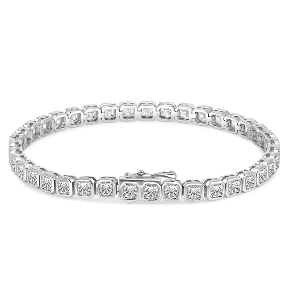 Yaranyan Sparkling 925 Sterling Silver VVS1 3EX D Asscher Cut 3.5 MM Real Moissanite Diamonds Bracelets Bangles Fine Jewelry