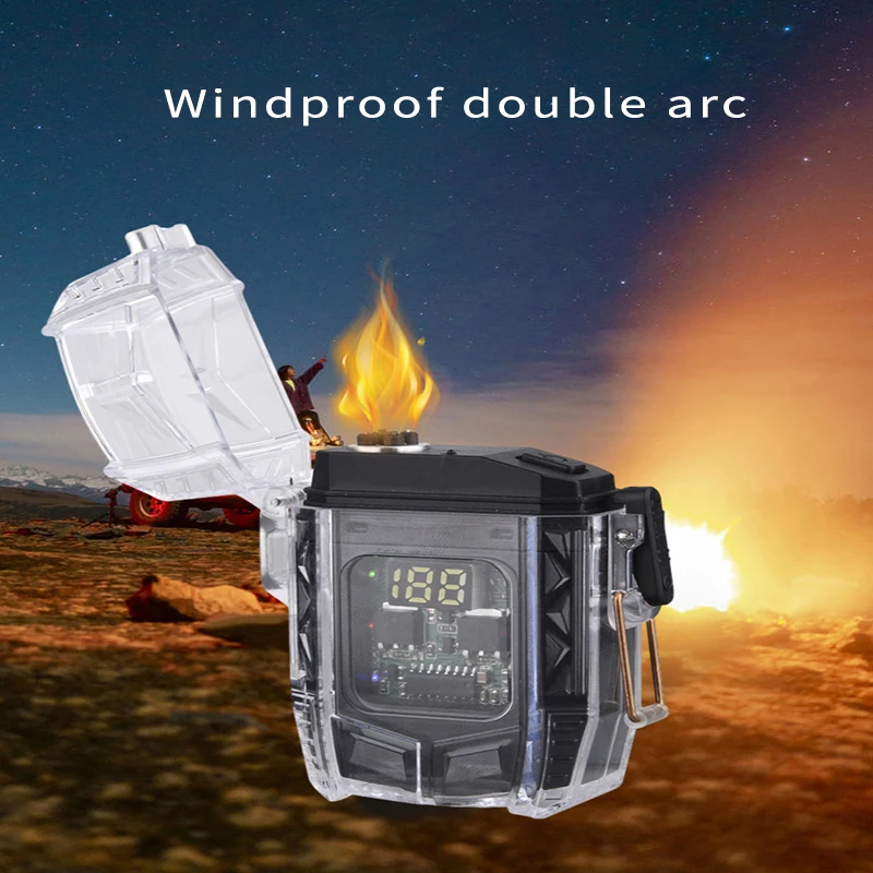 Transparent charging arc lighter, lighting flashlight, high-end outdoor waterproof and windproof, intelligent and portable