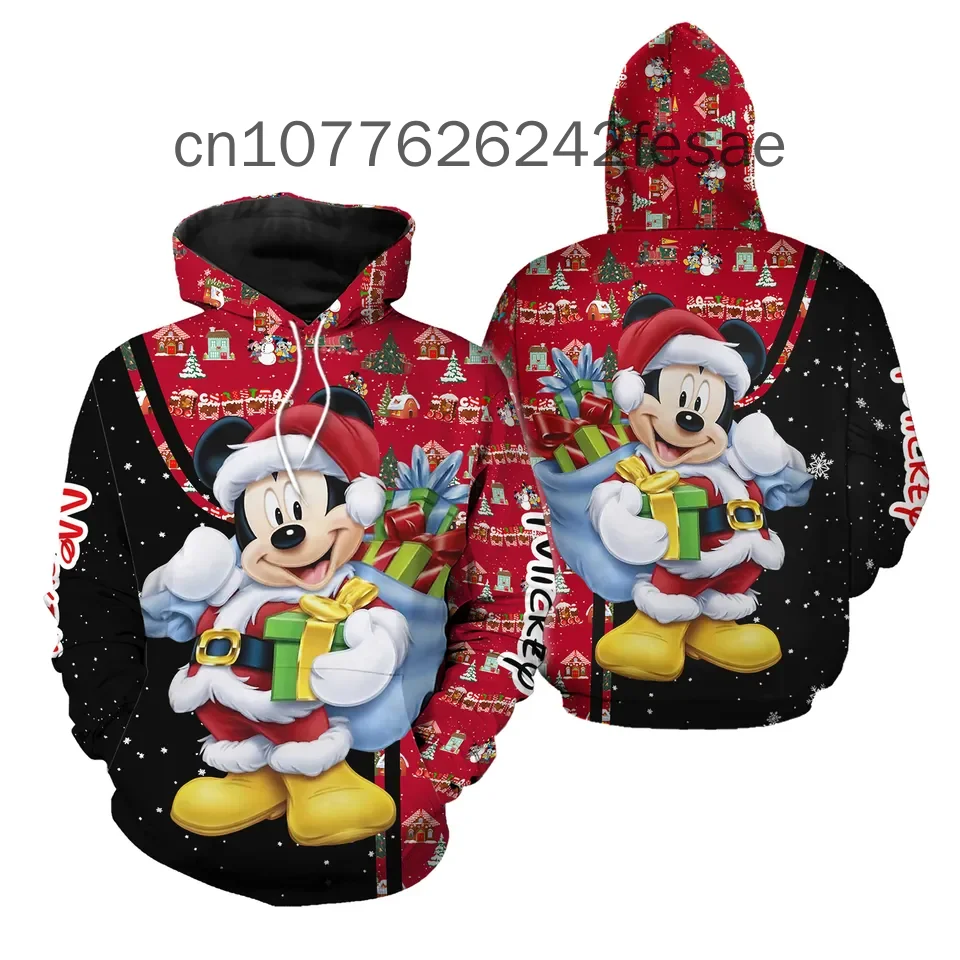 Mickey Mouse Red Christmas Disney 3D Hoodie Casual Fashion Street Men's and Women's Children's Hoodies