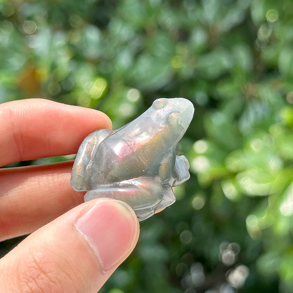 1pc Natural Crystal Purple Flashy Labradorite Frog Carving - With A Reflective Effect Of Purple Glitter, Natural Gemstone Suitab