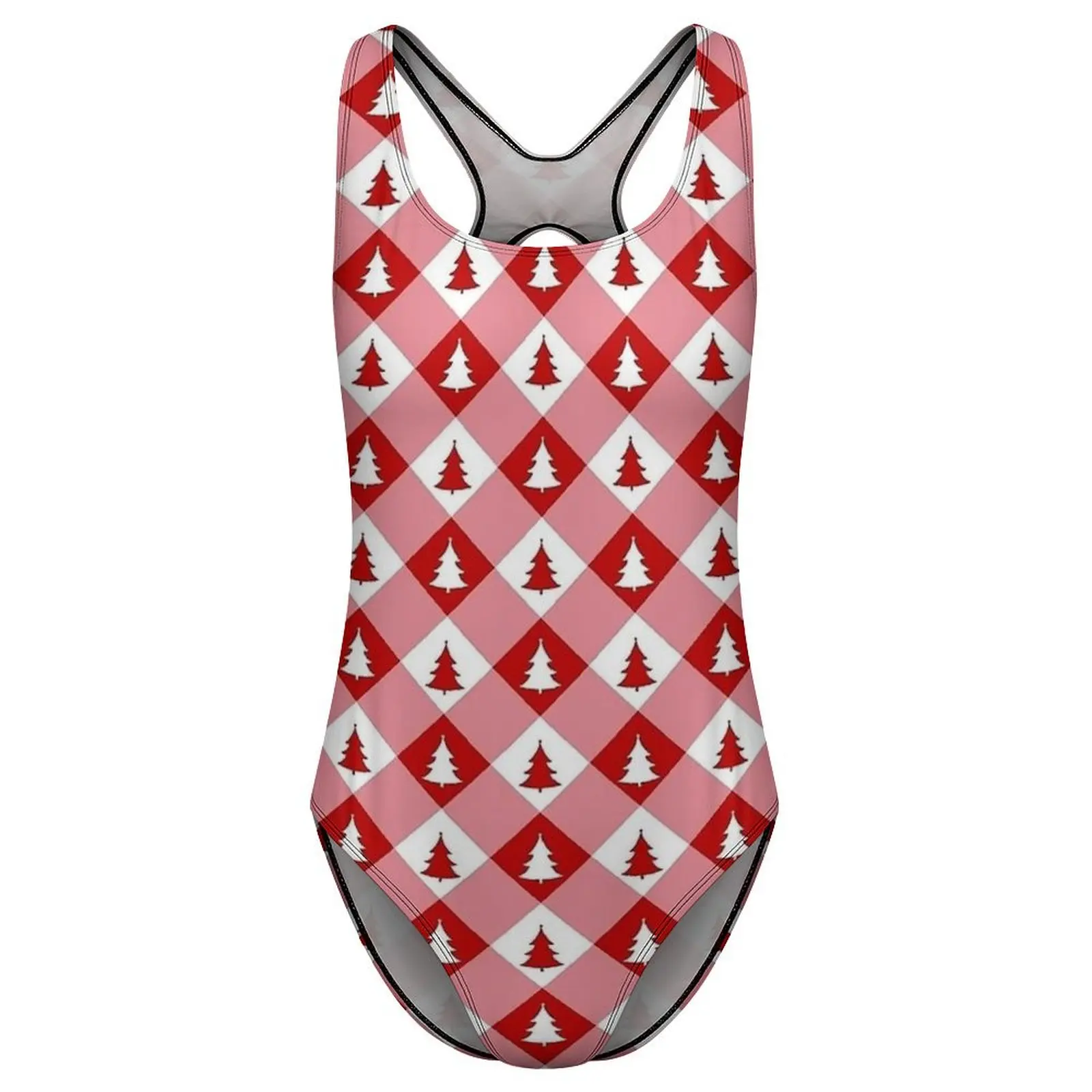 Купальник «Рождественская елка», белый и красный клетчатый купальник с эффектом пуш-ап, цельный праздничный купальный костюм для серфинга, боди, сексуальная пляжная одежда с графикой