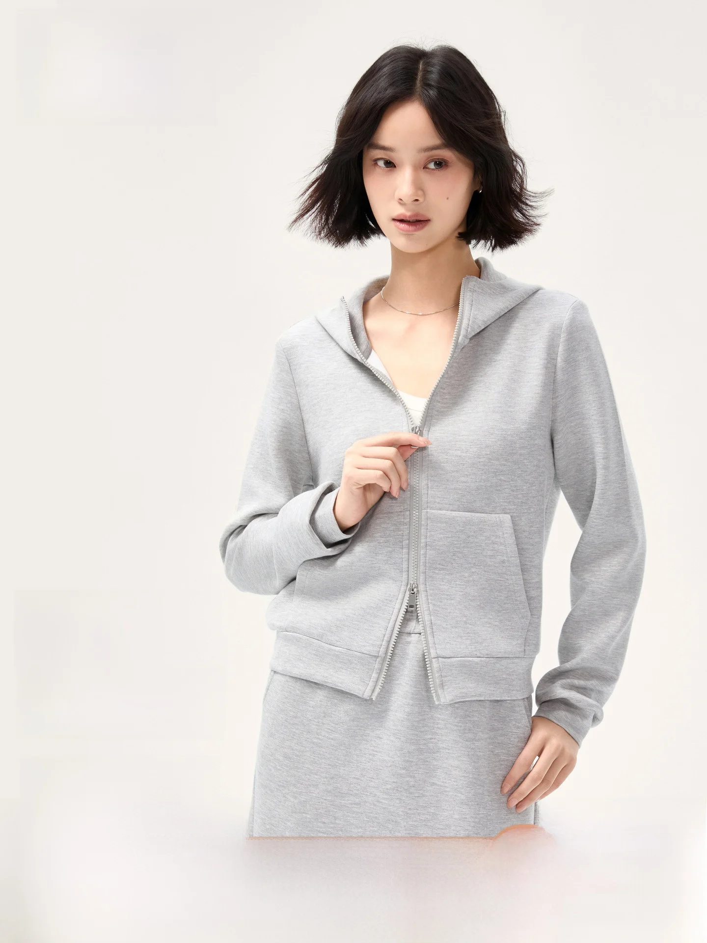 s-w-スポーツウェア-レディース-ショート-パーカー-ジャケット-グレー-韓国風-ラフスタイル-スウェットシャツ-ジッパー開閉-ルーズフィット-秋の新作