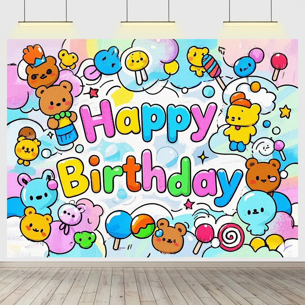 

Birthday party Background cloth Little Bear Children Festival theme Birthday Backdrop photography cloth