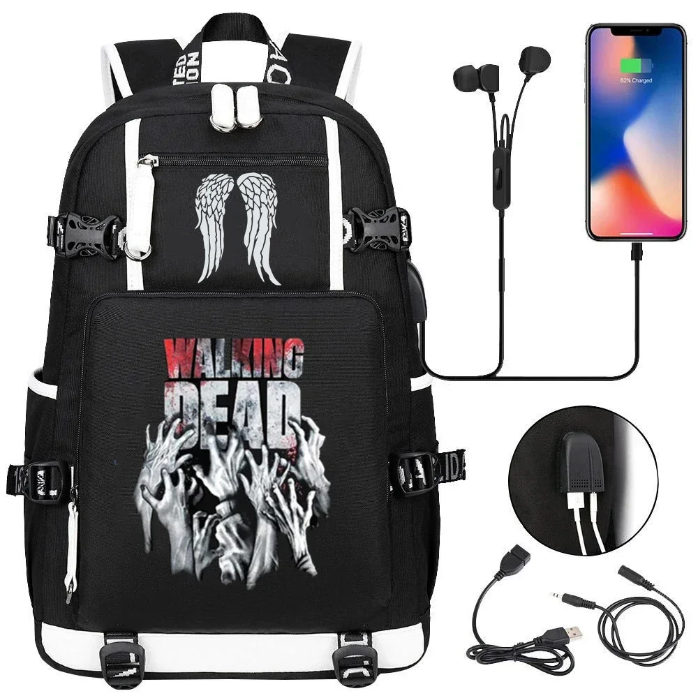 The Walking Dead Students Schoolbag Large Capacity Backpack With USB Port Youth Outdoor Travel Bag Children Back to School Gift