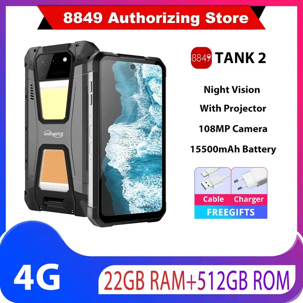 Unihertz 8849 Tank 2 Projector Rugged 22GB+512GB ROM 15500mAh 6.79