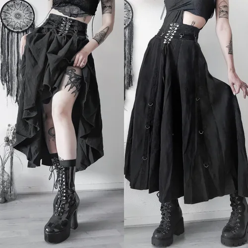 Ropa de calle gótica para mujer, falda gótica Harajuku Emo alternativa Grunge, faldas acampanadas de cintura alta Y2k, ropa independiente para chica electrónica