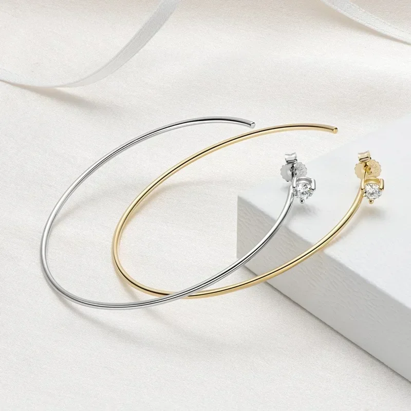 100% 925 Sterling Silver 4.0MM Moissanite Hoop Earring Big Circle Vintage Simple Party Earrings for Women Wedding Jewelry