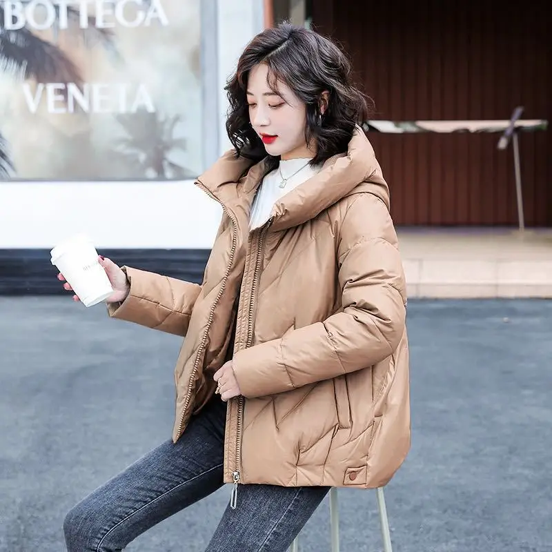 Women's Short Winter Cotton Jacket Warm New Loose Hooded Thick Cotton Coat Trendy Quilted Cotton Padded Jacket Parkas Clothing