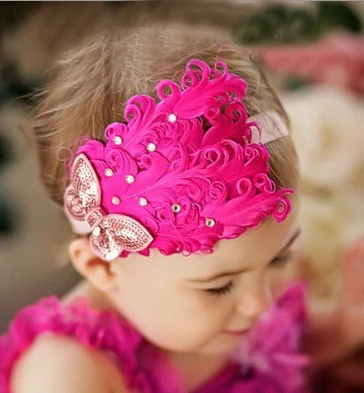Girls Pink Feather Headband with Bow Hairband Baby Decorative Hair Ribbon for Christmas Halloween Girls' Fashion Accessory view 5