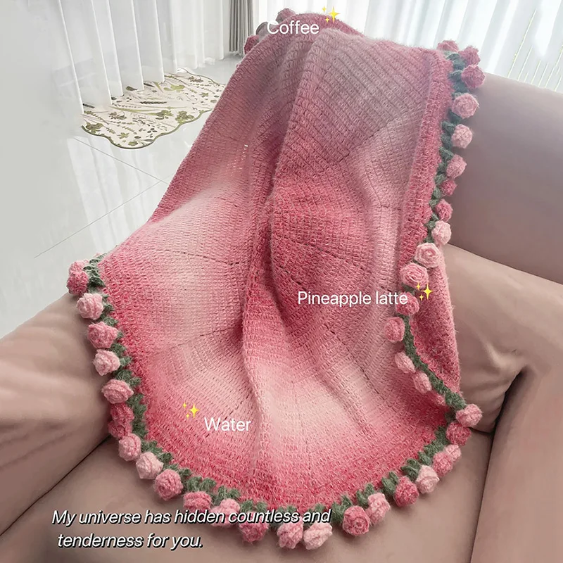 

Вязаное крючком розовое одеяло ручной работы - вязаный гобелен, декоративный чехол для дивана, подарки на Рождество, Новый год, день рождения для девочек и женщин