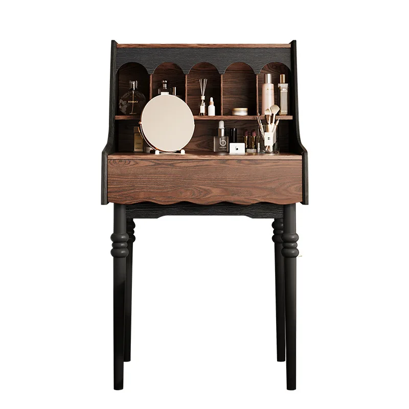 Madera maciza retro francesa, tocador antiguo, taburete de mesa de maquillaje con cajón, mesa de maquillaje combinada para dormitorio y hogar