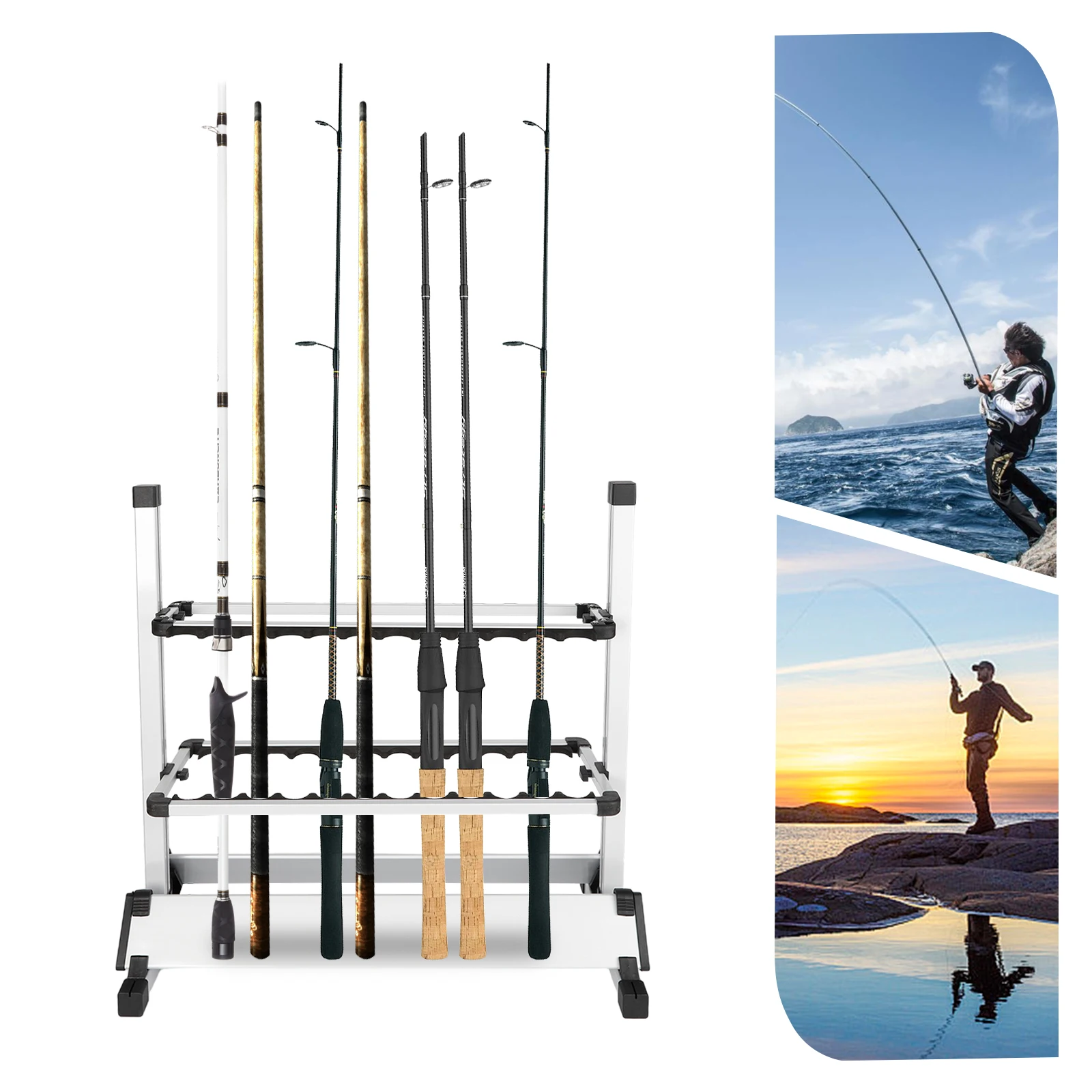 LOYALHEARTDY Rod Racks 24 Rods Portable Fishing Rod Stand Strong Aluminum Rod Holder Fishing Rods Pole Rack Organizer