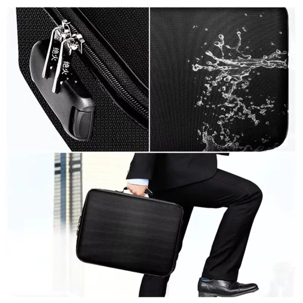 Double Zipper Fireproof Document Bag Large Capacity 3-Layer Design Document Storage Box Waterproof Code Lock Money File Bags