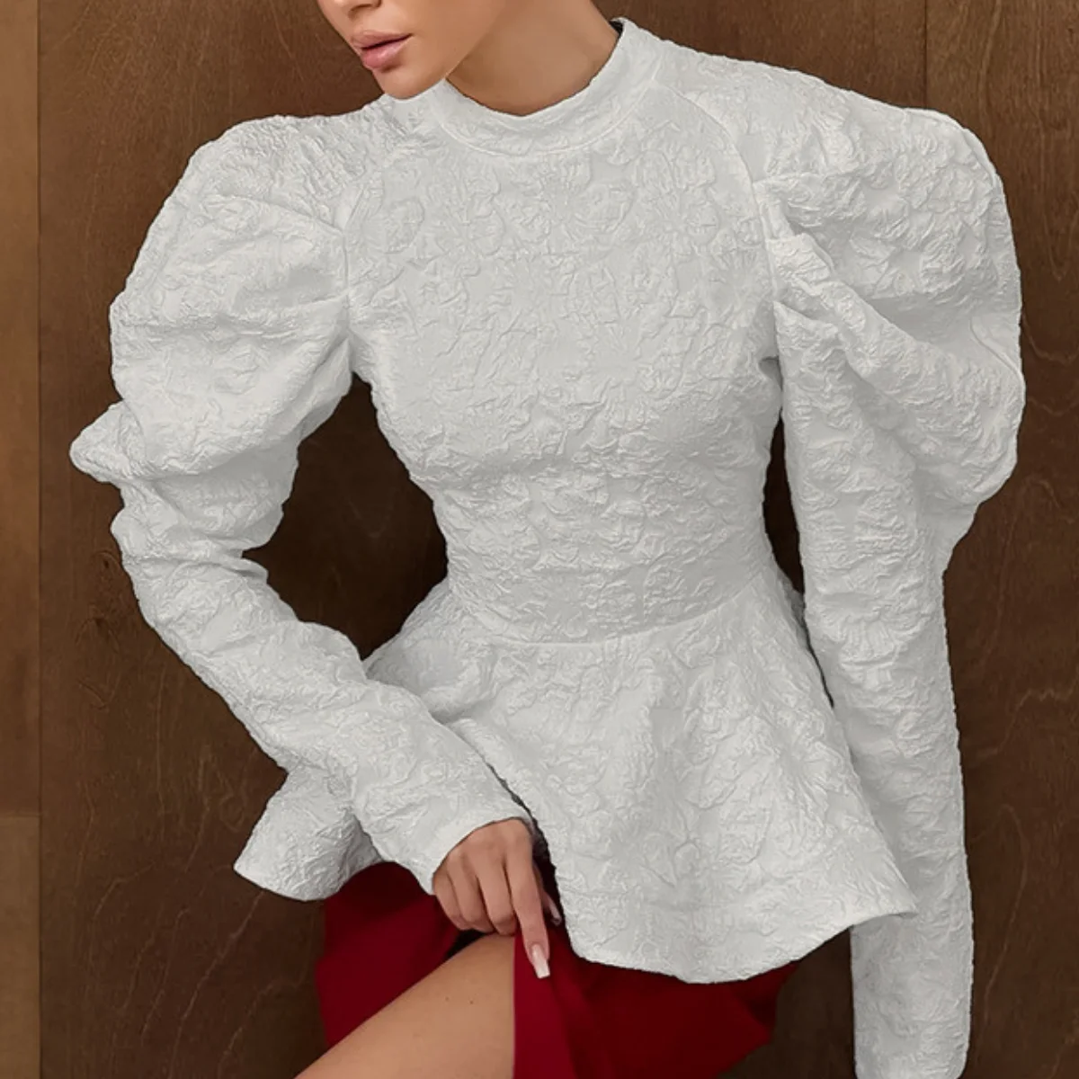 

Французские жаккардовые топы с пышными рукавами, блузки с асимметричным подолом, женские винтажные майки на молнии, элегантные модные футболки для повседневной носки