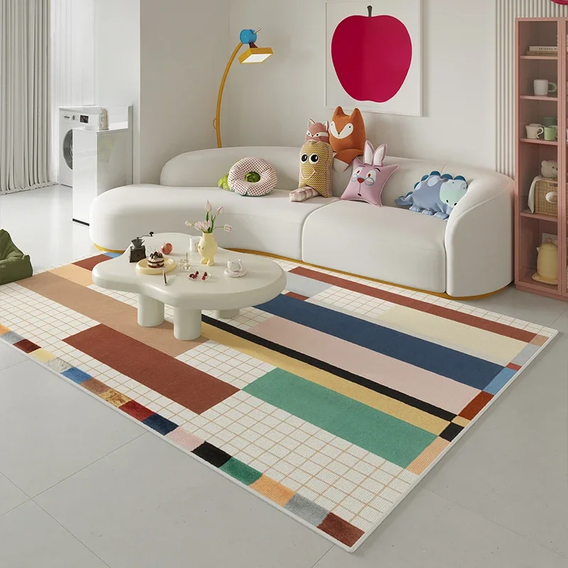 

Colorful Dopamine Children's Carpet Minimalist Geometric Living Room Carpets Removable Replaceable Bedroom Machine Washable Rugs