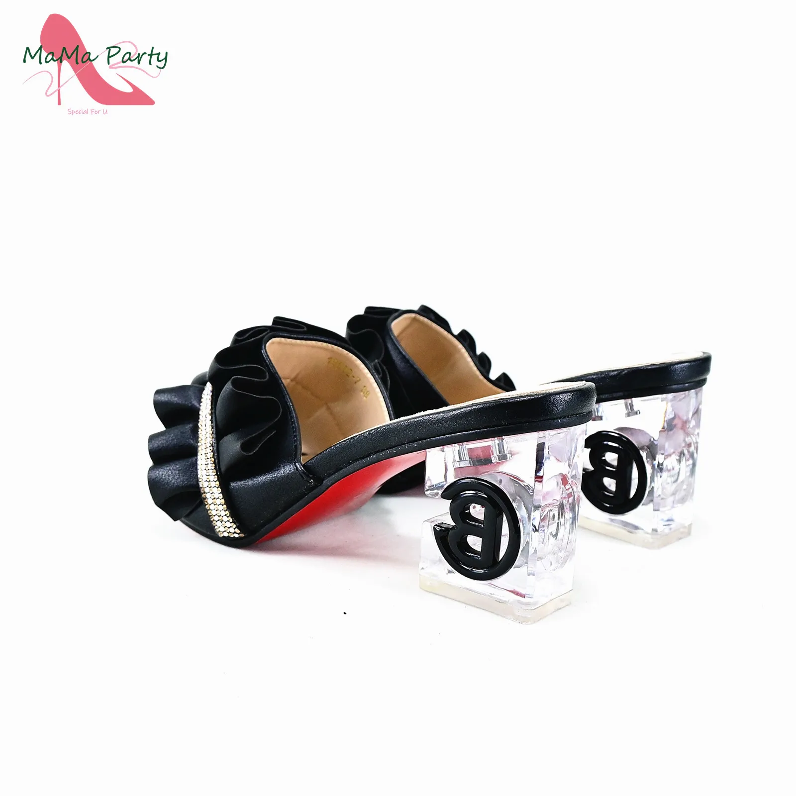 Fashionable New Arrivals Italian Ladies Shoes Matching Bag Set in Black Color with Appliques 2024 INS Hot Sale Slipper for Dress