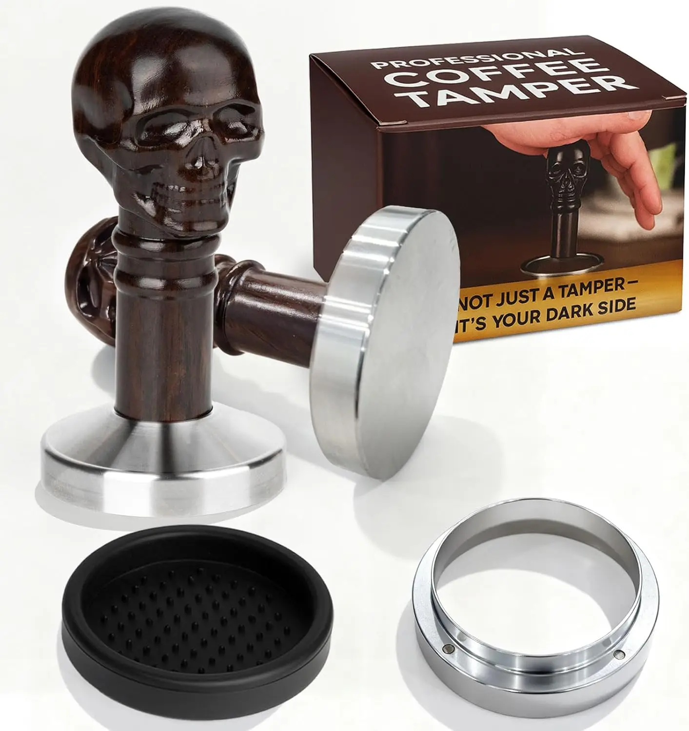

53.3mmEspresso Coffee Tamper Skull Handle, Stainless Steel Base Barista Tamper, Ebony Wood Grip Coffee Tool for 51mm Portafilter