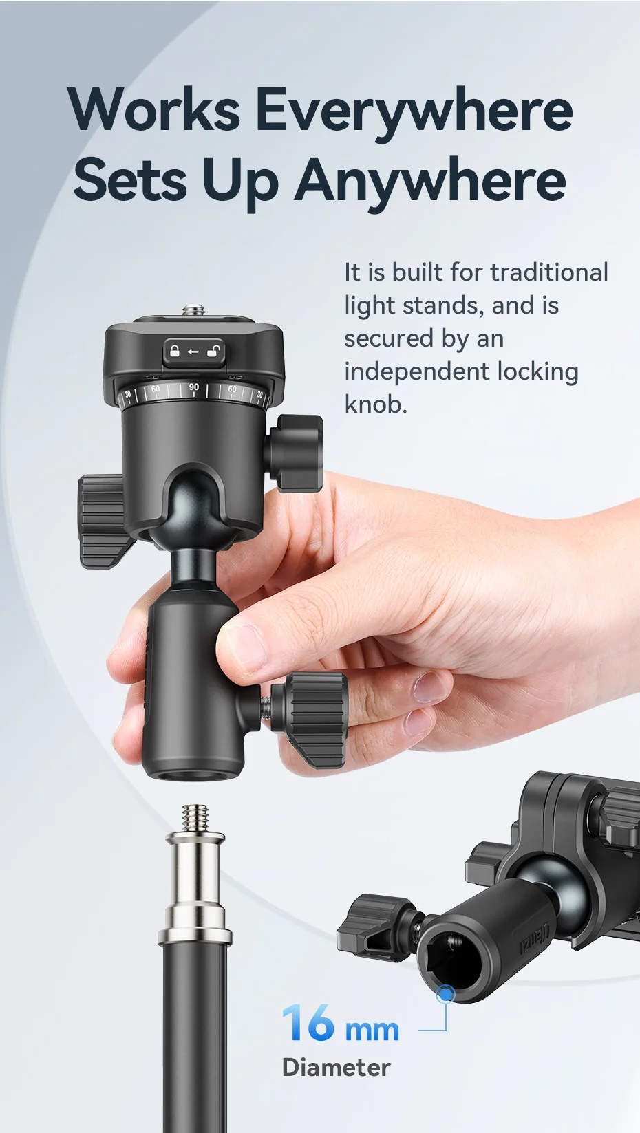 Ulanzi TH02 Uka Inverted Ball Head für Foto-DSLR-Kamera 360° ° Schwenkschale Uka, horizontale, vertikale Schaltung mit Schnellverschluss – Detail 3
