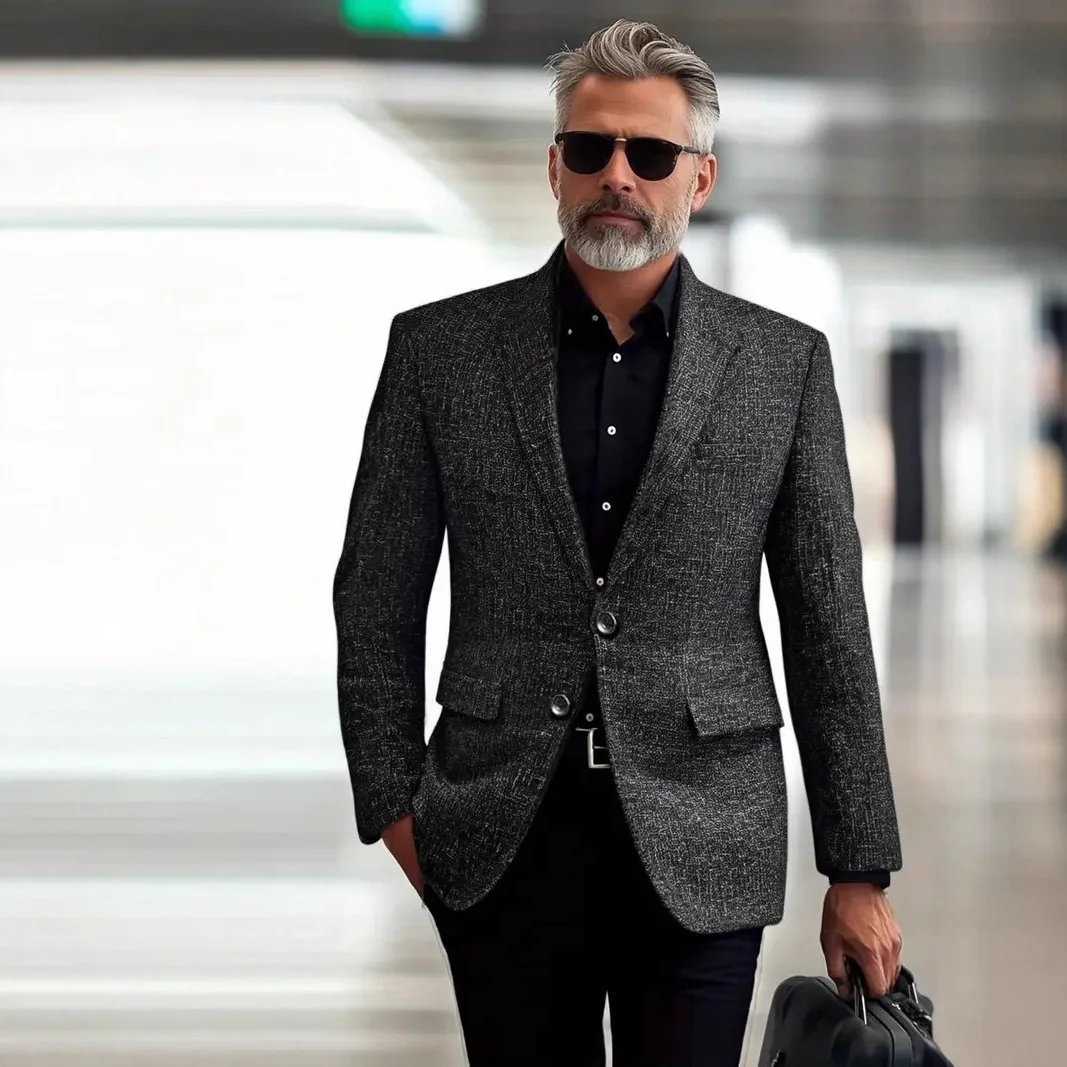 

Men's Spring And Autumn Business Casual Blazer Single-breasted Jacket Lightweight Polyester Lapel Blazer