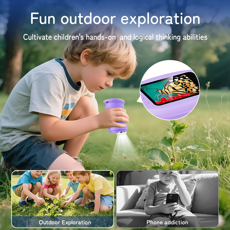 2MP 1080P Kids Digital Microscope Camera 2inch  Handheld Endoscope For Educational Interest Development CMOS Borescope Magnifier