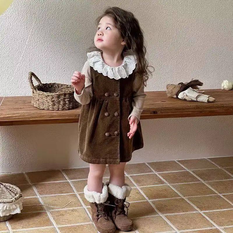 

Dress Girl Spring Autumn Vest Skirt New Children Clothing Korean Corduroy Baby Sweet Causal Fashion Simple Loose Two piece Set