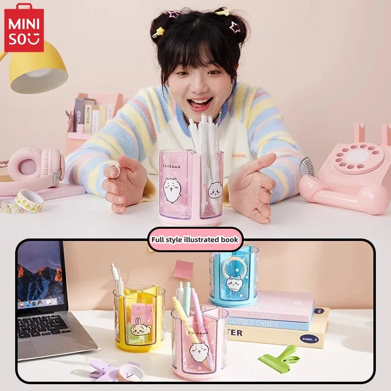 MINISO Chiikawa Series Rotating Pen Holder Anime Hachiware Student Stationery Storage Tube Children's Toys Birthday Gift