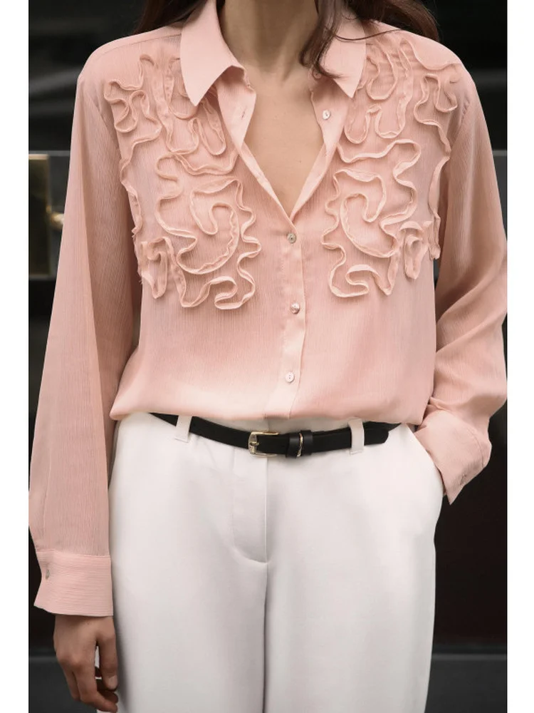 Blusa Casual de Moda para Mujer, Nueva Colección de Primavera, Manga Larga, Cuello de Solapa, Diseño con Hebilla Frontal y un...