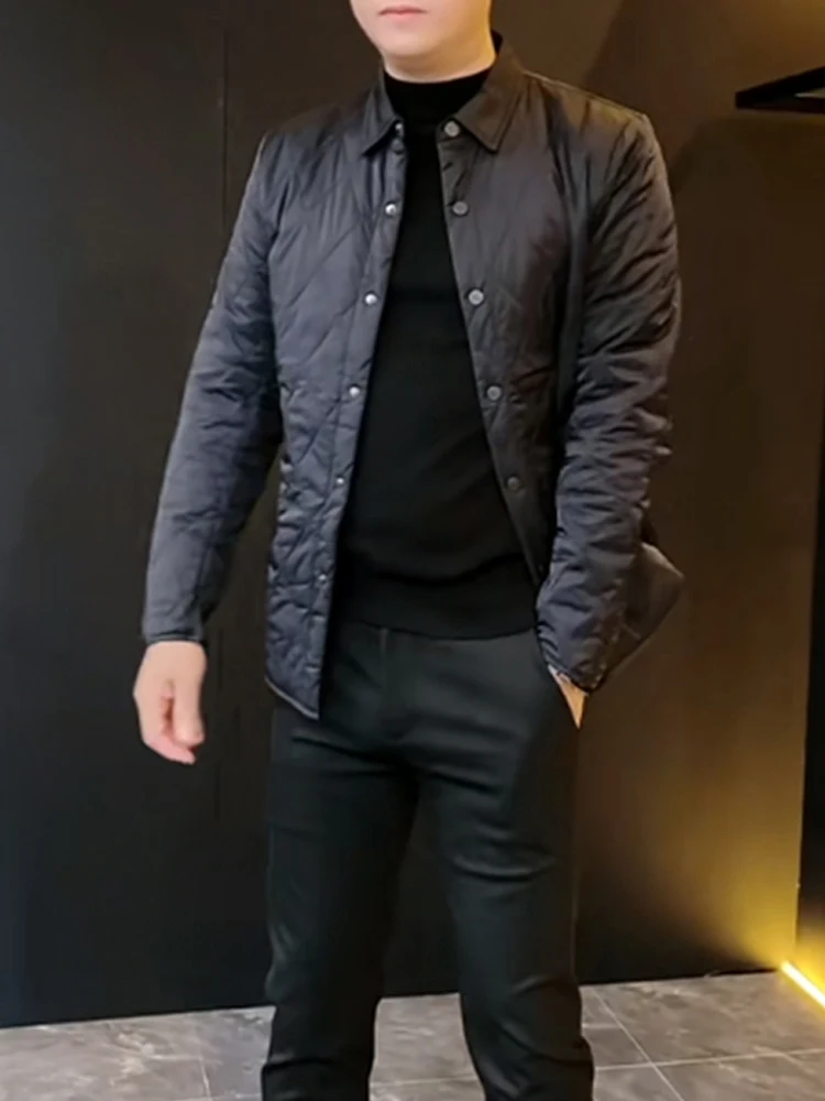 

Мужское хлопковое пальто приталенного кроя с модным ромбовидным узором и отложным воротником, легкое повседневное пальто Busin Sle с вышивкой