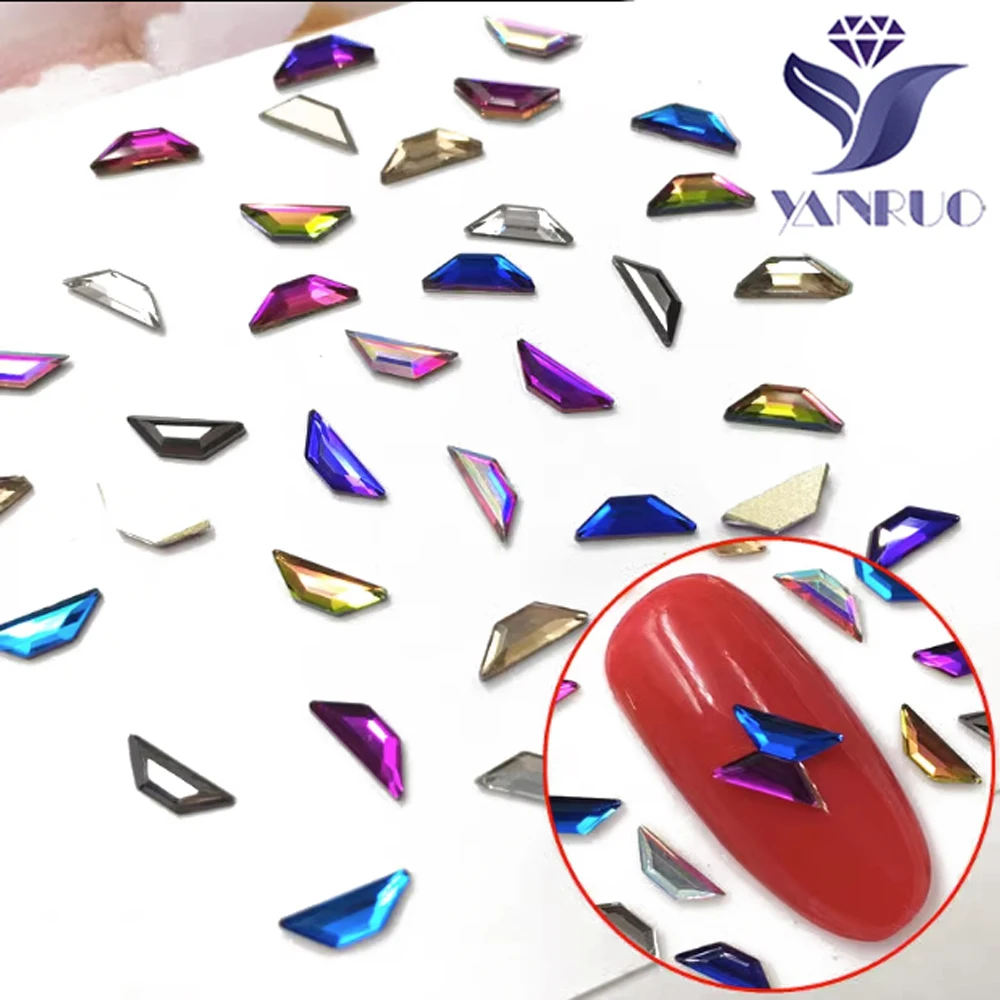 

YanRuo 20pcs 3x8mm Trapeze Flatback Shaped AB Crystal Glass Glitter Jewelry Diamond 3D Accessories Design Nail Art Decorations