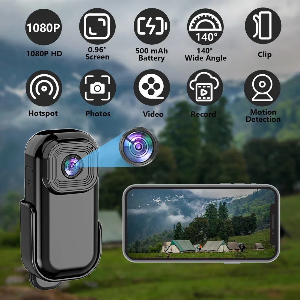 HD 1080P Portable Body Camera Circle Recording Back Clip Video Recording Pocket Camera 140 Degree Wide Angle