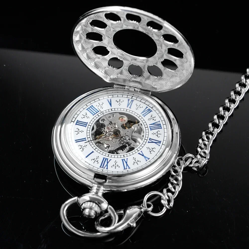 Luxury Silver Steampunk Mechanical นาฬิกาพ็อกเก็ตนาฬิกาจี้ Vintage Fob นาฬิกาผู้ชายผู้หญิงนาฬิกาของขวัญวันเกิด