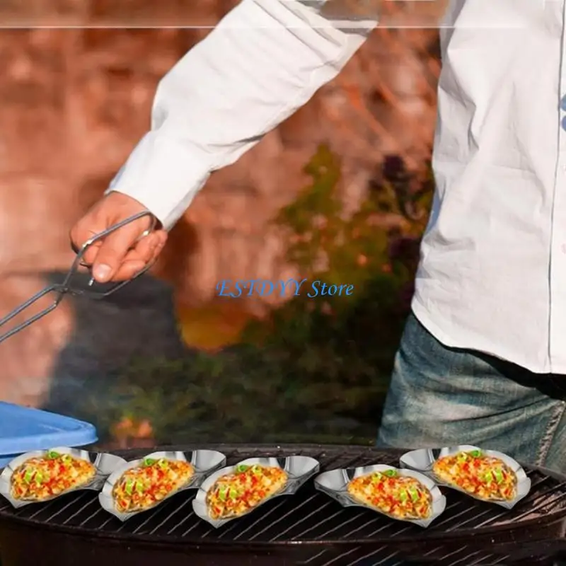 G6DE Shell Oysters Dish Stainless Steel Serving Plate Heat Resistant Dipping Bowls Kitchen Accessory for Seafood