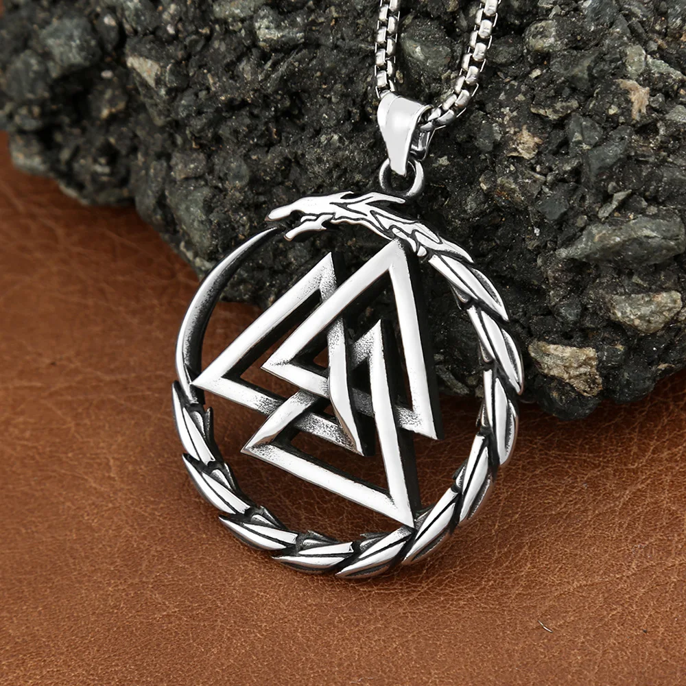 Unique Design Viking Ouroboros Pendant Stainless Steel Men's Vintage Nordic Dragon Necklace Classic Scandinavian Valknut Jewelry